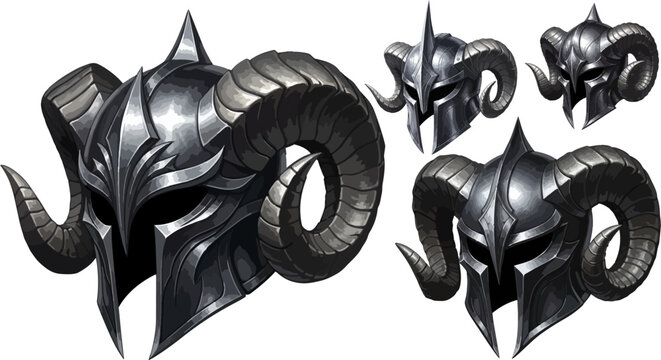 Set of 4 fantasy horned helmets vector