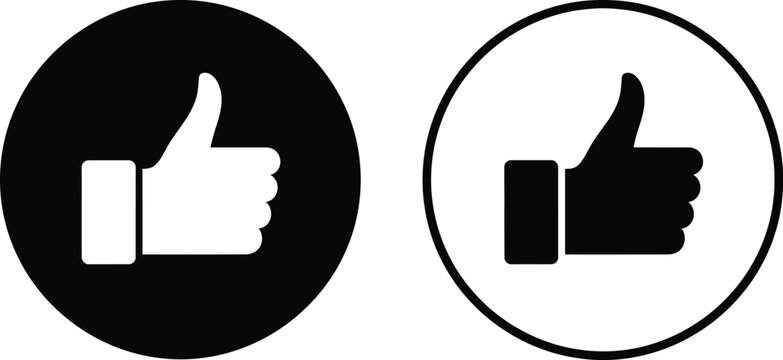 Thumbs up like icons displayed in contrasting black and white circular outlines for feedback.