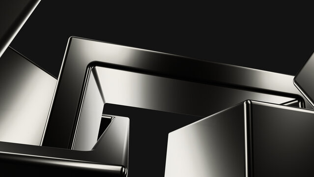 Abstract Metallic Shapes Background. 3d Wallpaper. Silver. Chrome.