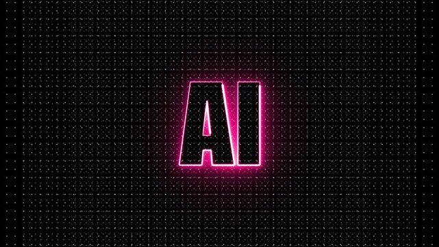 Glowing neon AI circuit board background. Computer motherboard, Glowing neon line AI text animation. Artificial intelligent text animation, Glowing Neon AI text icon animation digital