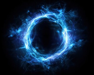 Obraz premium A mesmerizing view of an abstract blue energy circle floating in darkness, evoking mystery and the cosmos. The image's core is dark, which is contrasted by the glowing blue energy around it