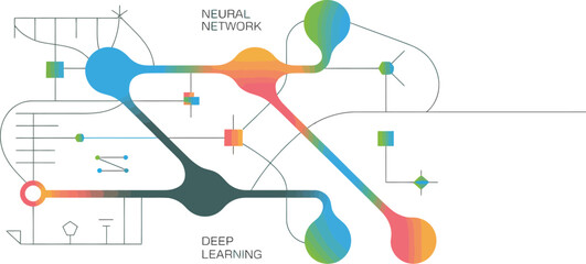 Naklejka premium Abstract illustration of a neural network and deep learning pathways.