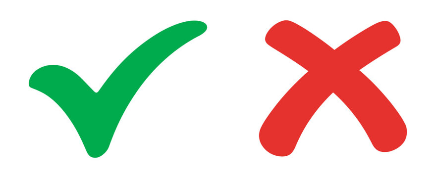 Green tick mark and red cross mark icons vector, yes and no buttons, do and don&rsquo;t buttons, checkmark and crossmark symbols, transparent background