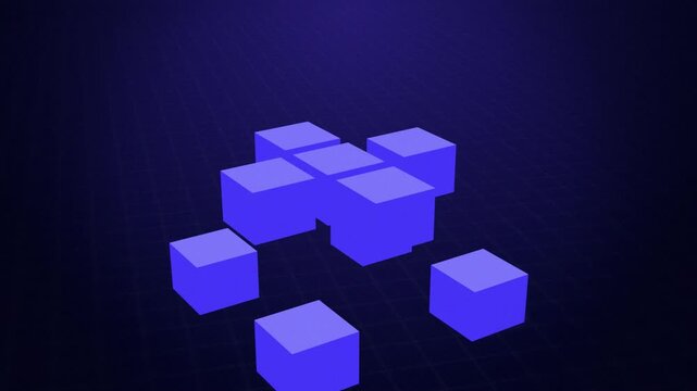 Floating 3D Cubes Cluster Animation on Dark Background
