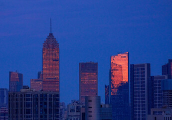 Fototapeta premium City Skyscrapers Cluster at Dusk - Urban Skyline