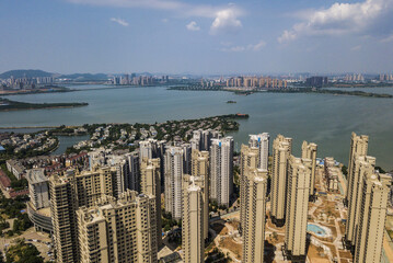 Wuhan Tangsun Lake Aerial Panoramic View with Modern Architecture © LeVan
