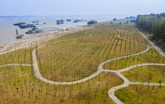 Ecological Restoration Along Yangtze River, Huangshi Aerial View