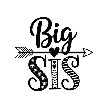 Decorative graphic featuring the words big sis with arrow and heart elements
