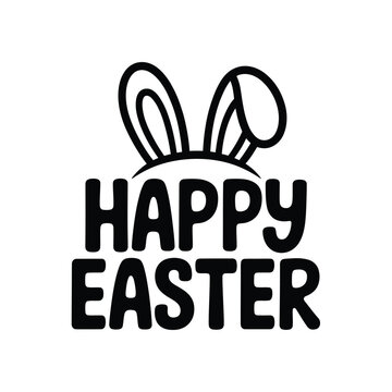 Happy easter lettering with rabbit ears and an egg illustration