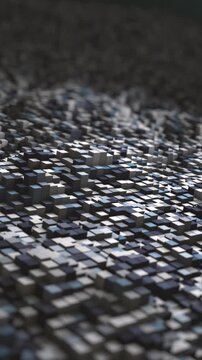 abstract structure made with cubes, random movement, loop, vertical video (3d render)