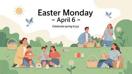 Fototapeta premium Easter monday celebration with family and friends enjoying a spring picnic