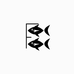 Obraz premium Stylized fish icon with scale marker in black and white for visual representation