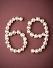 Obraz premium Number 69 made out of small pearls on a neutral solid background