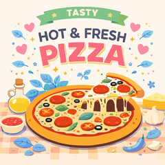Fototapeta premium Fresh Pizza Meal Illustration