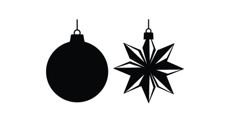 Fototapeta premium Two black christmas ornaments displayed against a white background silhouette