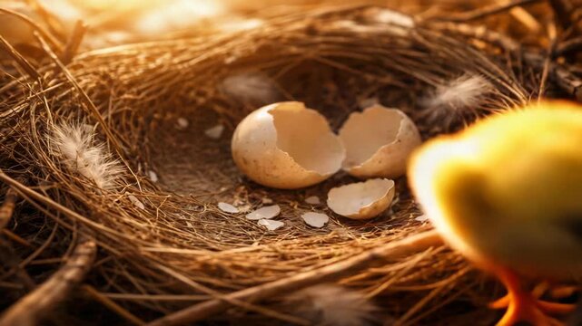 Chick hatching in nest natural habitat animal photography close-up early life wildlife concept
