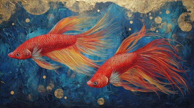 Vibrant siamese fighting fish in flowing motion against abstract background