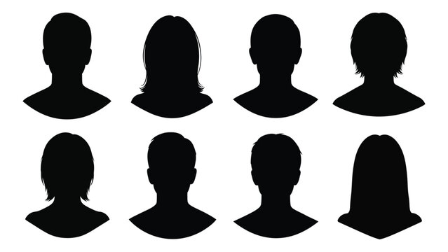 Collection of anonymous human head silhouettes with varying hairstyles high quality