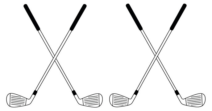 Golf Clubs Crossed Illustration Showing Iron Club Design Silver Shaft Black Grip Angled Clubhead Golf Sport Equipment Vector