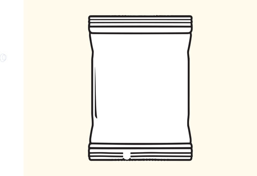 Snack Packet Outline Blank Packaging Mockup Hand Drawn Line Art Vector Illustration