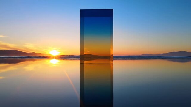 Sunset with reflective rectangular object on water