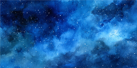 An artistic depiction of the celestial expanse, stars scattered across a watercolor night sky in hues of deep blue and indigo. © PS  GALLERY 