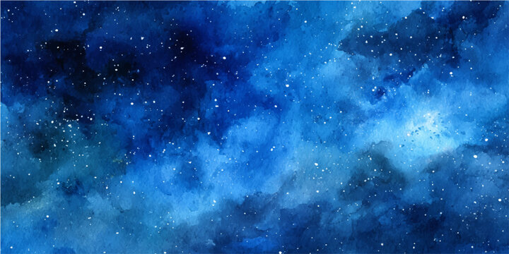 An artistic depiction of the celestial expanse, stars scattered across a watercolor night sky in hues of deep blue and indigo.