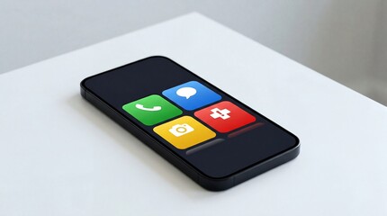 Fototapeta premium Pocket universe of essential tools a sleek smartphone illuminates with vibrant app icons for immediate connection and vital support