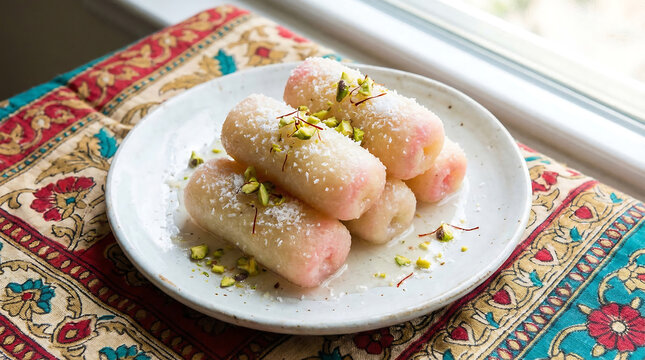 Chomchom Bangladeshi Sweet Overhead Flat Lay
