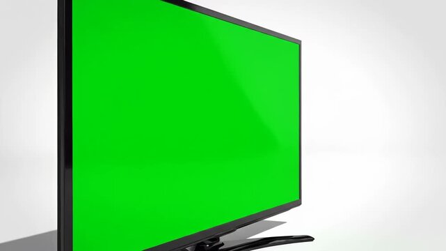Modern television with green screen for content replacement in studio setup