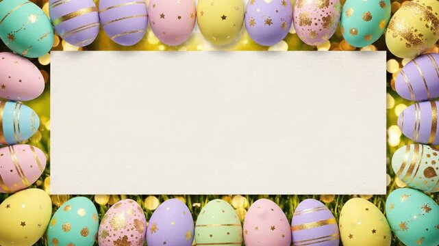 Easter Egg Greeting Card. Colorful Pastel Egg Design. Spring Themed Greeting Card With Eggs And Accents. Festive Easter Invitation Card Featuring Pastel Eggs And Gentle Lighting Effects