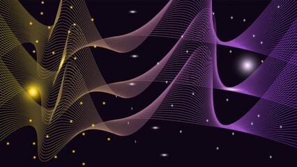 Speed star dust background. Golden blue magic ai tech abstract wavy streak pattern. Digital landscape neon shiny shimmer gradient. Technology glitter texture with light effect. Artificial data connect © Dion