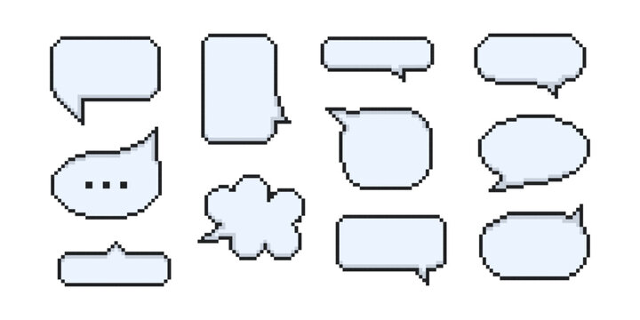 Pixel Art Empty Speech Bubble Message Vector Set. Retro pixelated dialogue boxes in 8 bit style
