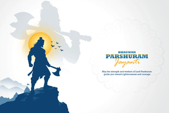 Happy Parshuram Jayanti Hindu Festival Greeting Lord Parshuram Illustration with Axe Traditional Indian Religious Celebration Banner Design