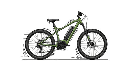 Obraz premium Green electric mountain bike with motion lines on white background