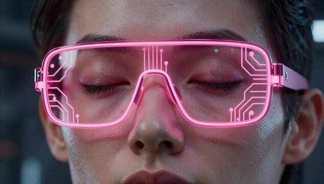 Cybernetic Tech Fashion Portrait Pink Neon Glow