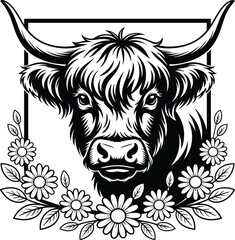 Obraz premium Highland Cow Illustration Bundle Cute Scottish Cow Vector Farm Animal Set