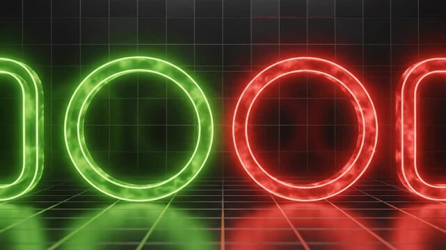 Neon shapes with reflection on floor in 3 d rendered dark environment