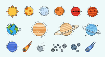 Planets and Moons in Space. © mboku