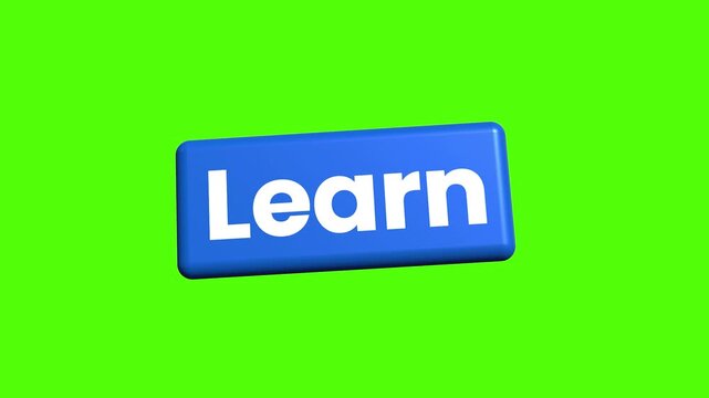 Learn Button on a Green Background: A vibrant 3D button, spelling out the word Learn in clean, modern typography, stands out against a bright green background.