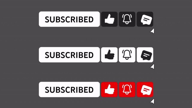 3-in-1 Subscribe Button Animation Bundle - Light Dark Red - Bell Like Comment. 4K resolution with Alpha Channel (ProRes) for easy drag-and-drop overlay in any video project.