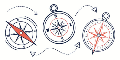 Three compasses showing different directions with arrows indicating movement © Mamun