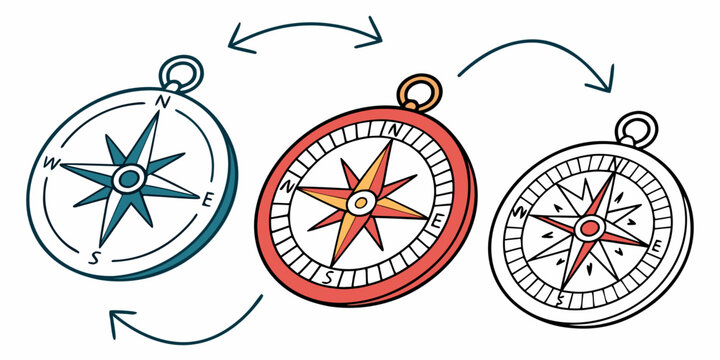 Three distinct compasses illustrating different styles and designs
