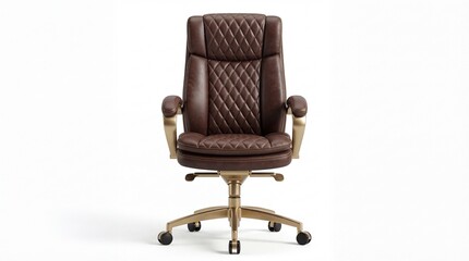 Fototapeta premium A luxury executive office chair featuring rich brown leather with elegant diamond pattern quilting