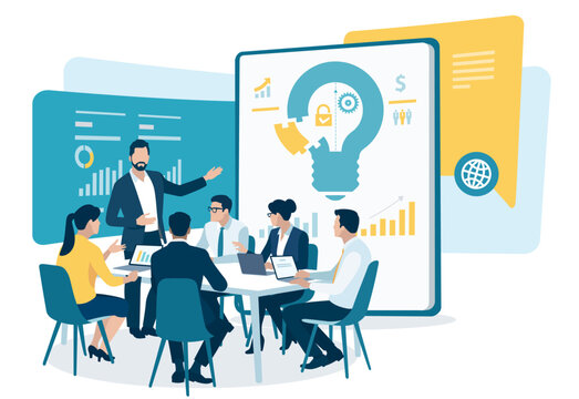 The idea. Discussion about a new business project. Brainstorming. Business vector illustration.
