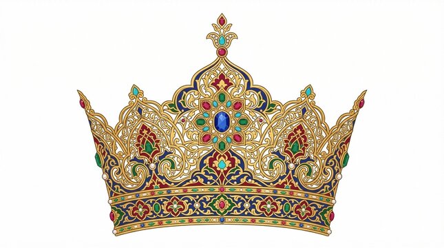 Persian Royal Crown Clipart with Iranian Ornamental Luxury Design on White Background