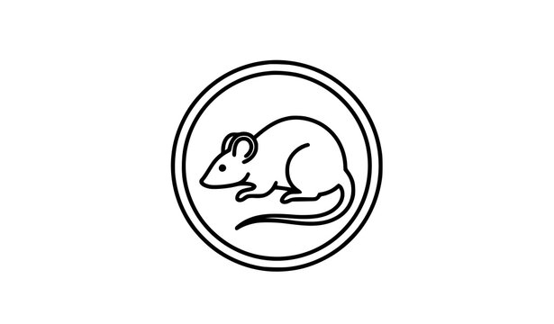 Mouse line badge icon vector with circular design for laboratory research pest control and science symbol
