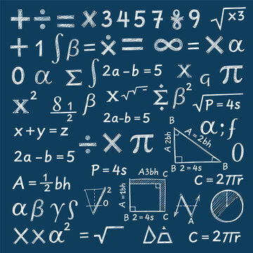 Mathematical symbols and equations written.