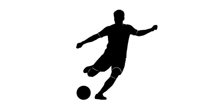 Dynamic silhouette of a skilled soccer player powerfully striking a football during an active game or intense practice session