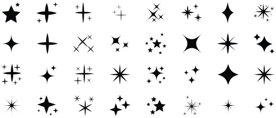 Fototapeta premium starburst, sparkles, black shapes, white background, graphic design elements, decorative shapes, digital art supplies, star shapes, burst icons, sparkle effects, abstract shapes, design elements, blac